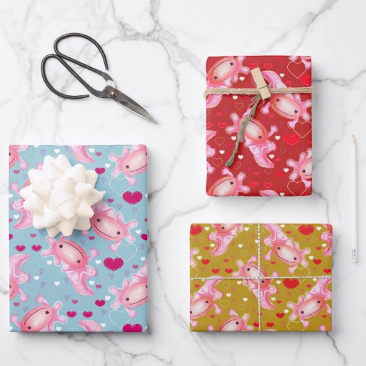 Axolotl-Liebe Geschenkpapier Set (Vorderseite)