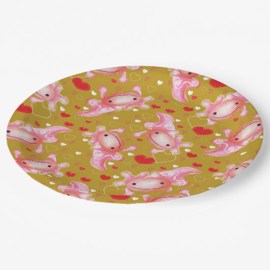 Axolotl-Liebe-Senf Pappteller (Schrägansicht)