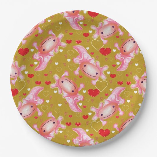 Axolotl-Liebe-Senf Pappteller (Vorderseite)