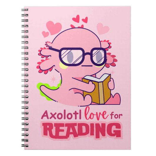 Axolotl-Liebe zum Lesen von Niedlichem Rosa Notizblock (Vorderseite)