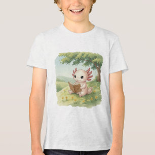 Axolotl liebt Lesen – Watercolor Kinder T-Shirt Tri-Blend Shirt