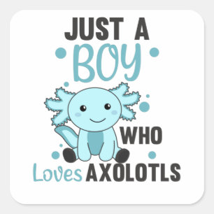Axolotl liebt Niedliche Tiere für Boys Blue Quadratischer Aufkleber