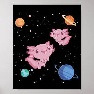 Axolotl liebt Niedlicher Tiere Space Axolotl Poster