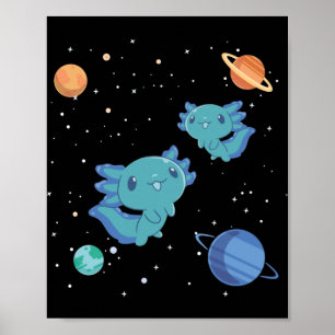 Axolotl liebt Niedlicher Tiere Space Axolotl Poster