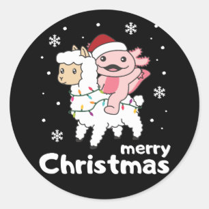 Axolotl Llama Alpaca Frohe Weihnachtstiere Runder Aufkleber