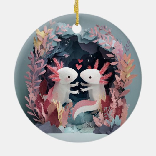 Axolotl love paper cut shadowbox diorama keramik ornament (Hinten)