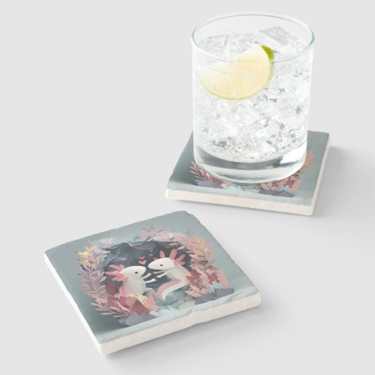 Axolotl love paper cut shadowbox diorama steinuntersetzer (Seitenansicht)