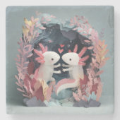 Axolotl love paper cut shadowbox diorama steinuntersetzer (Vorderseite)