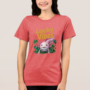 Axolotl Lucky Vibes Süßes Rosa T-Shirt Design Tri-Blend Shirt