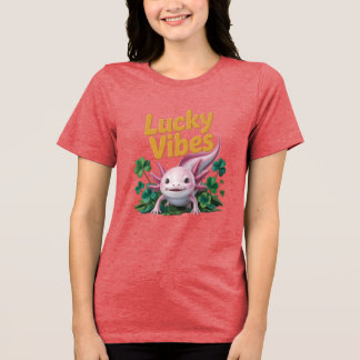 Axolotl Lucky Vibes Süßes Rosa T-Shirt Design Tri-Blend Shirt