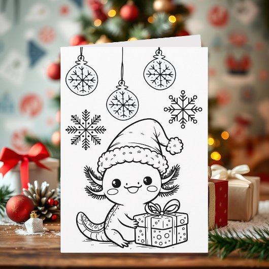 Axolotl-Malvorlage | Weihnachten Karte