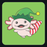 Axolotl Merry Christmas Winter Elf Axolotl Square Quadratischer Aufkleber<br><div class="desc">The axolotl to soft nights with elf hats. Funny animals with ohrts and snow for the holidays. Also funny for christmas in July. Axolotls are cute animals and perfect for Christmas.</div>