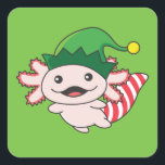 Axolotl Merry Christmas Winter Elf Axolotl Square Quadratischer Aufkleber<br><div class="desc">The axolotl to soft nights with elf hats. Funny animals with ohrts and snow for the holidays. Also funny for christmas in July. Axolotls are cute animals and perfect for Christmas.</div>
