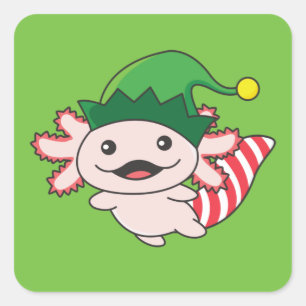 Axolotl Merry Christmas Winter Elf Axolotl Square Quadratischer Aufkleber