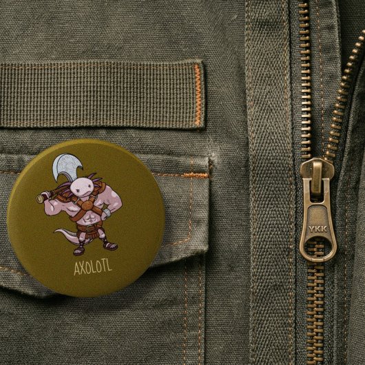 Axolotl mit einer Axt Gladiatorenkrieger Kunstwerk Button