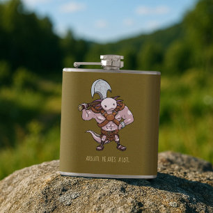 Axolotl mit einer Axt Gladiatorenkrieger Kunstwerk Flachmann