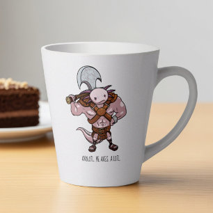 Axolotl mit einer Axt Gladiatorenkrieger Kunstwerk Milchtasse