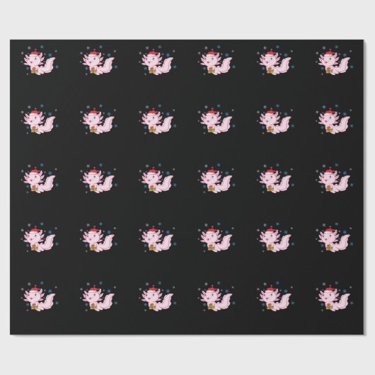 Axolotl mit Geschenk vom Weihnachtsmann Geschenkpapier (Flach)