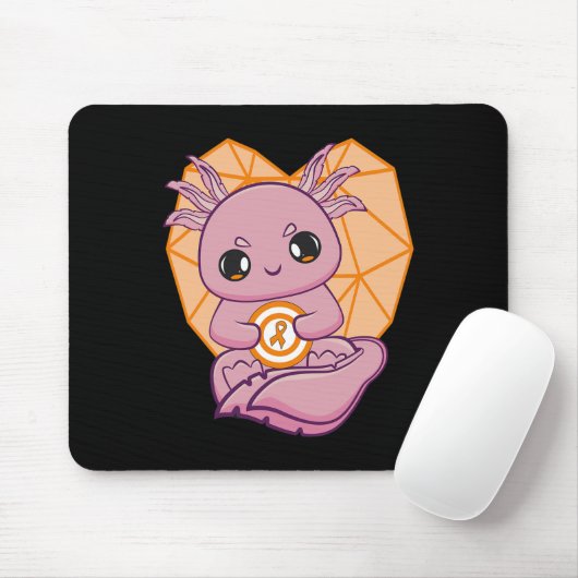 Axolotl mit orangefarbenem Ribbon zur Leukämie Mousepad (Mit Mouse)