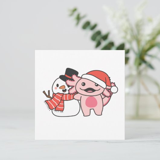 Axolotl mit Schneemann im Winter zu Weihnachten (Stehend Vorderseite)