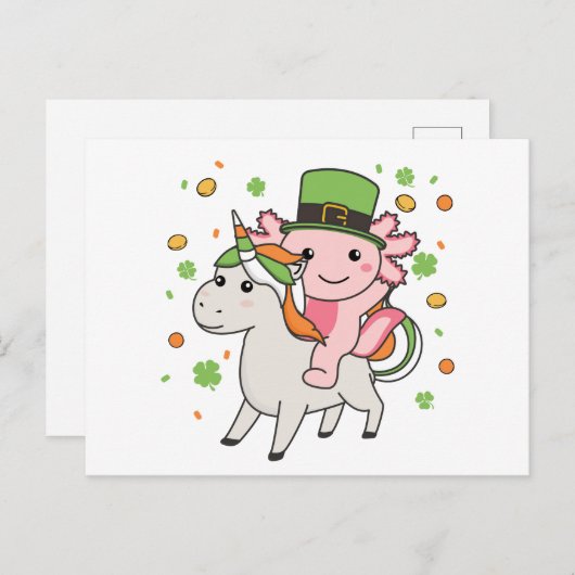 Axolotl mit Unicorn St. Patrick's Day Ireland Pos Postkarte (Vorne/Hinten)