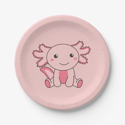 Axolotl Niedlicher Tiere Kawaii Anime Funny Axolot Pappteller (Vorderseite)