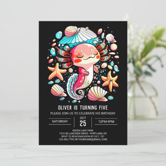 Axolotl Online Pastel zum Geburtstag Einladung (Stehend Vorderseite)