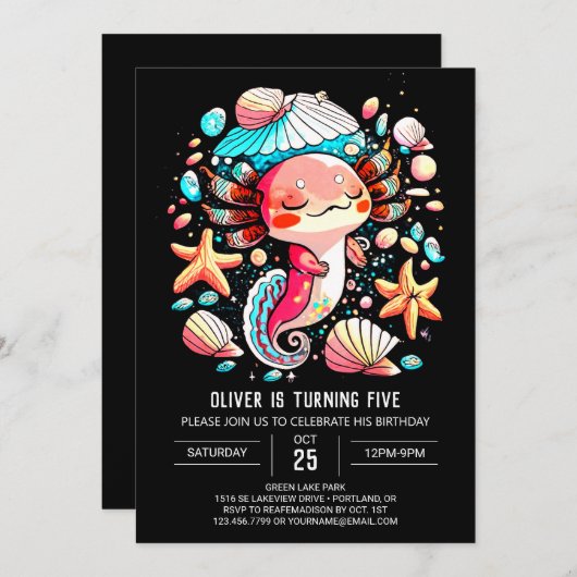 Axolotl Online Pastel zum Geburtstag Einladung (Vorne/Hinten)
