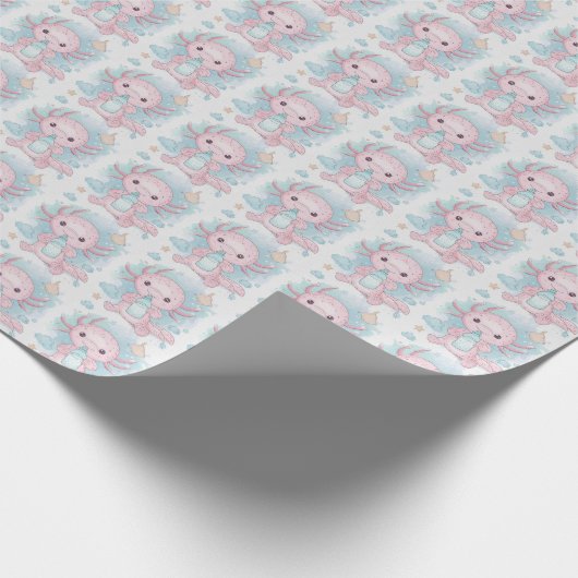 Axolotl Pink Baby Pastell Wasserfarben Muster Geschenkpapier (Ecke)
