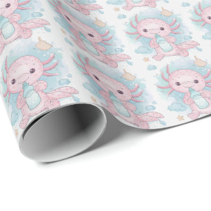 Axolotl Pink Baby Pastell Wasserfarben Muster Geschenkpapier