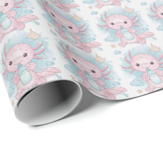 Axolotl Pink Baby Pastell Wasserfarben Muster Geschenkpapier (Rolleneckpunkt)
