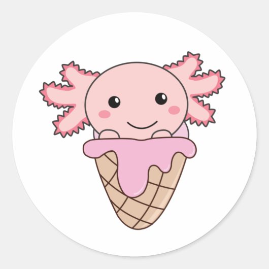 Axolotl Pink Ice Cream Waffle Sweet Animals Classi Runder Aufkleber (Vorderseite)