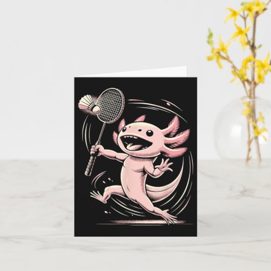 Axolotl Playing Badminton Player Shuttle Sport Karte (Gelbe Blume)