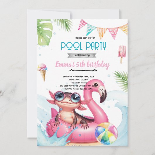 Axolotl-Poolparty-Einladung Einladung (Vorderseite)