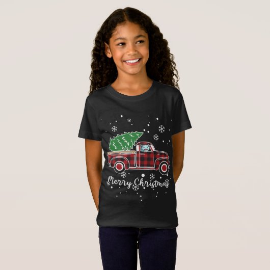 Axolotl Red Truck Buffalo Christmas Pajamas T-Shirt (Vorne ganz)