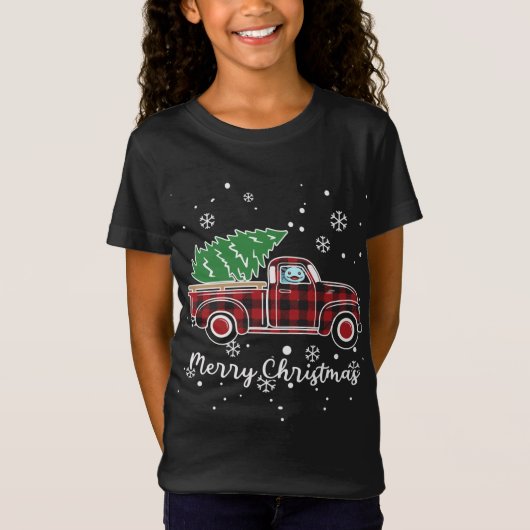 Axolotl Red Truck Buffalo Christmas Pajamas T-Shirt (Vorderseite)