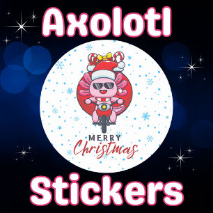 Axolotl Santa on Motorrad Kawaii Style Runder Aufkleber