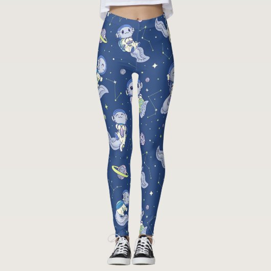 Axolotl Spaceman Muster Leggings (Vorderseite)