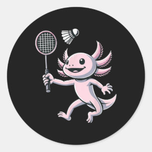 Axolotl spielt Badminton Spieler Shuttle Sport  Runder Aufkleber