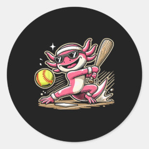 Axolotl spielt Softll, Softll Spieler Sport Kids Runder Aufkleber
