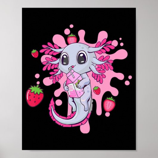 Axolotl Strawberry Milk Niedlich Kawaii Anime Gift Poster (Vorne)