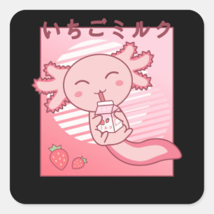 Axolotl Strawberry Milk Retro Kawaii Japan Axolotl Quadratischer Aufkleber