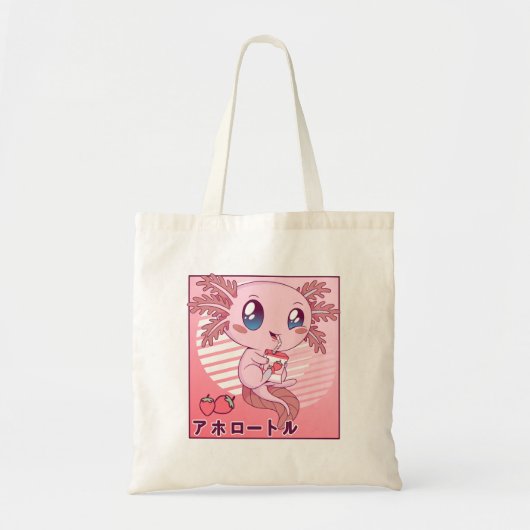 Axolotl Strawberry Milk Retro Kawaii Japan Axolotl Tragetasche (Vorne)