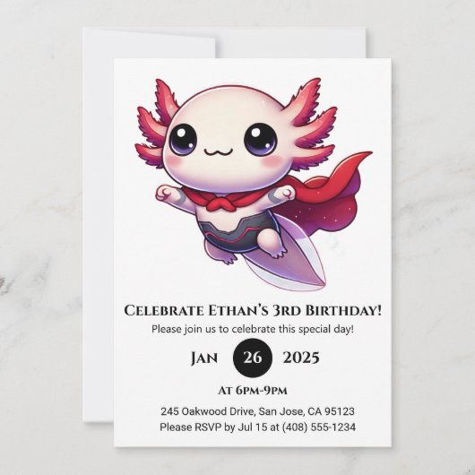 Axolotl-Superheld in Rüstung Geburtstag Einladung (Vorderseite)