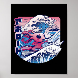 Axolotl surft auf der japanischen großen Welle Axo Poster