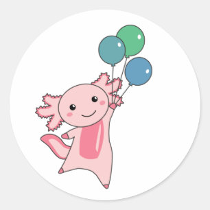 Axolotl Sweet Animal Fliegt mit Balloons hoch Runder Aufkleber