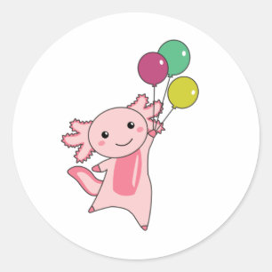 Axolotl Sweet Animal Fliegt mit Balloons hoch Runder Aufkleber