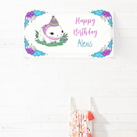 Axolotl themed Girl's Birthday Party Personalisier Banner (InSitu)
