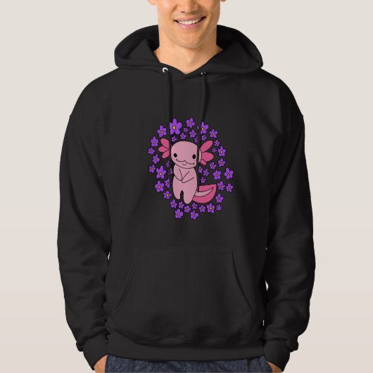 Axolotl und Blumen Hoodie (Vorderseite)