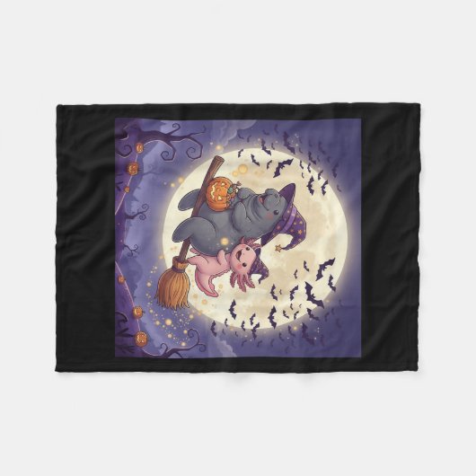 Axolotl und Manatee Hexenhauptuch Pumpkin Hallowee Fleecedecke (Vorderseite (Horizontal))